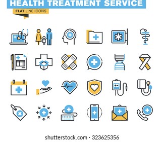 Flat Line Icons Set Of Online Medical Support, Family Health Care, Health Insurance, Pharmacy, Medical Services. Vector Concept For Graphic And Web Design.