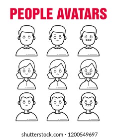 Flat line icons set of people stylish avatars for profile page, social network, social media and others