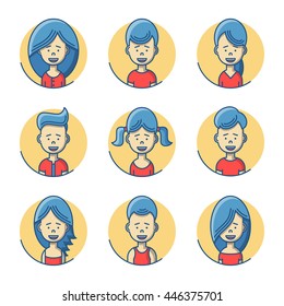 Flat line icons set of people stylish avatars for profile page, vector illustration