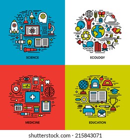 Flat line icons set of science, ecology, medicine, education. Creative design elements for websites, mobile apps and printed materials