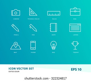 Flat line icons set of success business development, planning process elements, product and service quality, strategy performance.