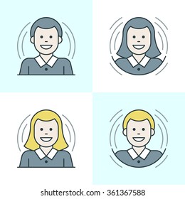 Flat line icons set. Thin linear stroke vector icons People Characters Woman and Man, Business Team concept. Website graphics, Mobile Apps, Infographics design. Outline pictogram pack.