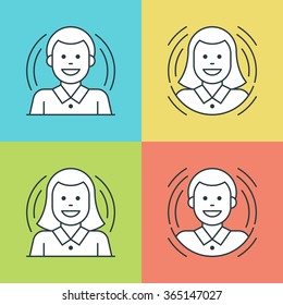 Flat line icons set. Thin linear stroke vector icons People Characters Woman and Man, Business Team symbols. Website graphics, Mobile Apps, Infographics design. Outline pictogram pack.