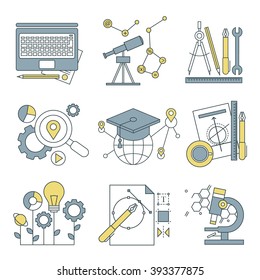 Flat line icons for web development. Icons for application development, web page coding and programming, seo, web design, creative process, social media, branding, marketing modern linear concept