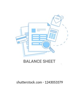 Flat Line Illustration Of Balance Sheet, Financial Report, Tax Invoice Vector Isolated On White Background