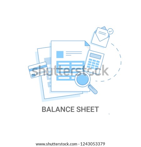 Flat line illustration of Balance sheet, financial report, Tax invoice vector isolated on white background
