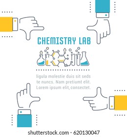 Flat line illustration of chemistry lab. Concept for web banners and printed materials. Template with buttons for website banner and landing page