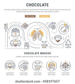 Ilustración plana de Chocolate. Concepto de banners web y materiales impresos. Plantilla con botones para banner y página de inicio del sitio web.
