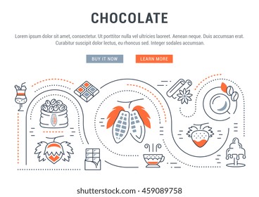 Flat line illustration of Chocolate. Concept for web banners and printed materials. Template with buttons for website banner and landing page.