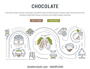 Flat line illustration of Chocolate. Concept for web banners and printed materials. Template with buttons for website banner and landing page.
