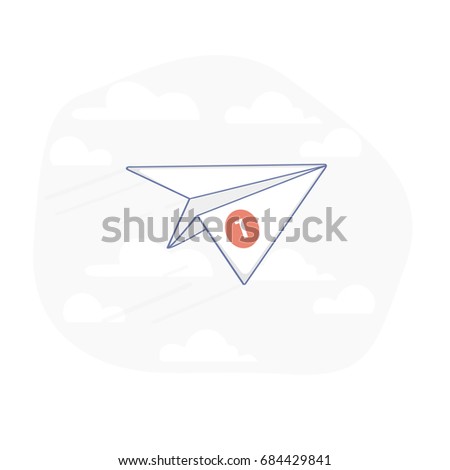 Flat line illustration concept of new message, sms or new letter inbox email. Flying in the sky paper plane with a new message notification about e-mail delivery. isolated vector symbol.