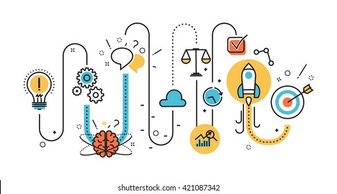 Flat line illustration concept of scheme, plan graph born start up business project startup process from idea to success for website banner and landing page, infographics, logo and icon, print