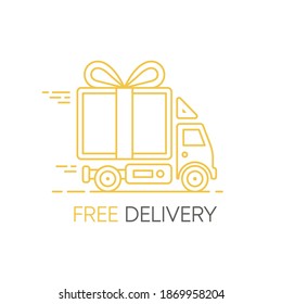 Flat line illustration with delivery ship, airplane and car for web design. Food delivery service. Vector illustration.