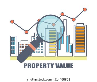 Flat line illustration design for commercial property value analysis, property investment, real estate management