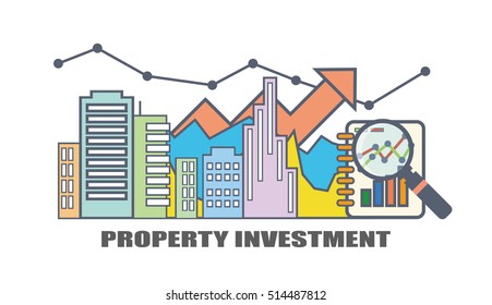 Flat line illustration design for property investment, real estate market analysis