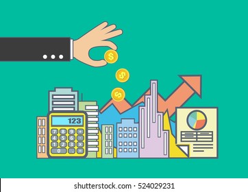 Flat line illustration design for property investment, real estate management