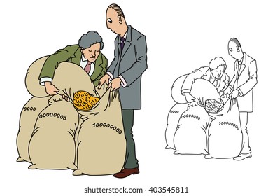 Flat line illustration. Financiers divide the money.