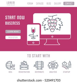 Flat line illustration of startup. Concept for web banners and printed materials. Template with buttons for website banner and landing page. 