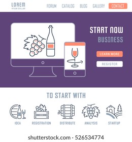 Flat line illustration of startup. Concept for web banners and printed materials. Template with buttons for website banner and landing page. 