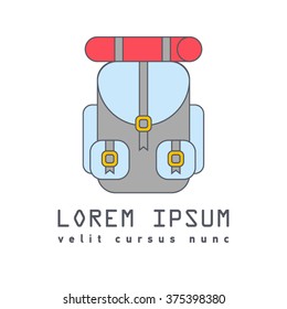 Flat line illustrationof grey backpack icon. Travel bag ready for journey. Hipster akssuar. School bag