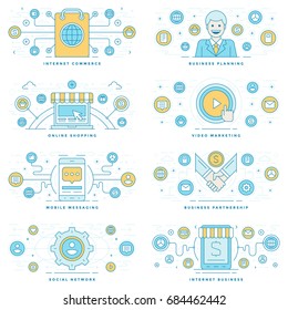 Flat line illustrations and icons business concepts set vector for website graphics and Infographics design.