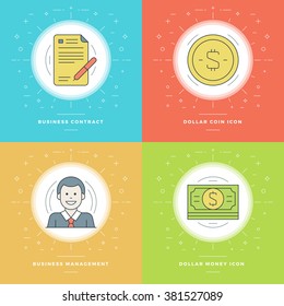 Flat line Illustrations set. Trendy Modern thin linear stroke vector icons Business concepts. For website graphics, Mobile Apps, Infographics design, Brochures. Outline pictogram pack.