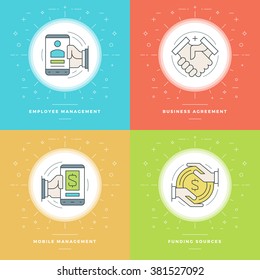 Flat line Illustrations set. Trendy Modern thin linear stroke vector icons Business concepts. For website graphics, Mobile Apps, Infographics design, Brochures. Outline pictogram pack.