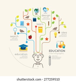 Flat line Infographic Education People and Pencil Tree Outline concept.Vector Illustration. 