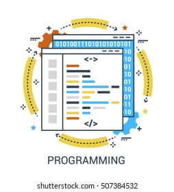 Flat line infographic icon concept of programming, coding, framework or ui vector symbol