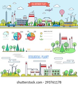 flat line infographic plant design with graphics eco elements, set elements collections