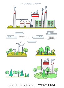 flat line infographic plant design with graphics eco elements, set elements collections