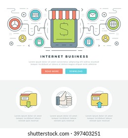 Flat line Internet Business Concept Vector illustration. Modern thin linear stroke vector icons. For website graphics, Mobile Apps, Web Page Layout design. 