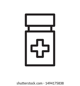 flat line medicine bottle icon. Logo element illustration. medicine bottle design. vector eps 10 . medicine bottle concept.Can be used in web and mobile .trendy simple style. thickness can be adjusted