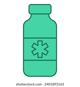 Frasco de medicina de línea plana. Ilustración vectorial con tema sanitario y estilo vectorial de línea plana. Elemento vector modificable.