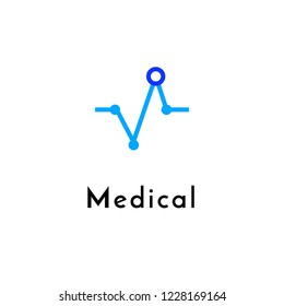 Flat line medicine icon monochrome blue emblem logo, web online concept.Logo of Heart pulse, medical chart for hospital, clinic, medicine appointment app