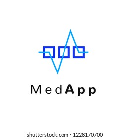 Flat line medicine icon monochrome blue emblem logo, web online concept.Logo of Heart pulse, medical chart for hospital, clinic, medicine appointment app