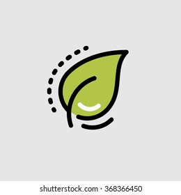 Flat line minimal stroke green leaf icon. Health, ecology, eco life style concept. Vegan, vegetarian, veg, clean eating. Raw food logo. For mobile app, web, banner, poster, flyer, design element