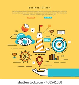 Flat line modern corporate business vector illustration design and infographic elements for strategic planning, company vision statement, business mission, goals management and leadership concept