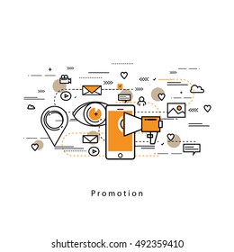 Flat line modern corporate business vector illustration design and infographic elements for online social media marketing campaigns, digital promotion, internet, web advertising and content management