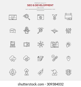 Flat Line Modern icons for Seo and Development. Vector