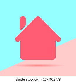 Flat Line modern pastel colored home icon with shadow on pink and blue background