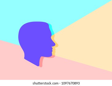 Flat Line modern pastel colored art design graphic image concept of Face profile icon with shadow on pink and blue background