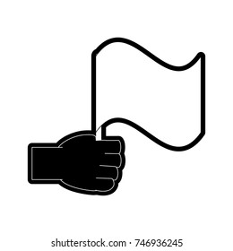 flat line monochromatic hand  with flag over  white background  vector illustration