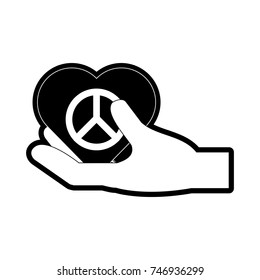 flat line monochromatic hand with heart symbol over  white background  vector illustration
