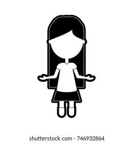 flat line monochromatic woman with  open arms  over white background  vector illustration
