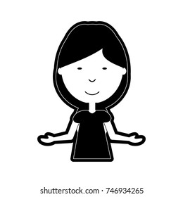 flat line monochromatic woman with  open arms  over white background  vector illustration
