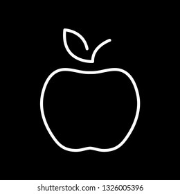 Flat line monochrome apple illustration for web sites and apps. Minimal simple black and white apple illustration. Isolated vector white apple illustration on black background.