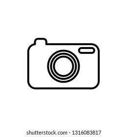 Flat line monochrome camera silhouette for web sites and apps. Minimal simple black and white camera silhouette. Isolated vector black camera silhouette on white background.