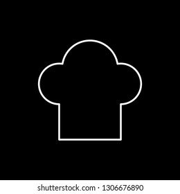 Flat line monochrome chef hat sign for web sites and apps. Minimal simple black and white chef hat sign. Isolated vector white chef hat sign on black background.