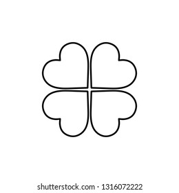 Flat line monochrome clover leaf illustration for web sites and apps. Minimal simple black and white clover leaf illustration. Isolated vector black clover leaf illustration on white background.